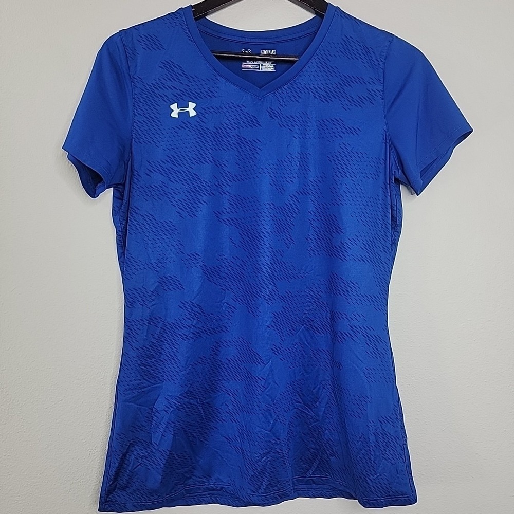 Under Armour HeatGear Blue Athletic Tee Womens Medium Fitted Workout